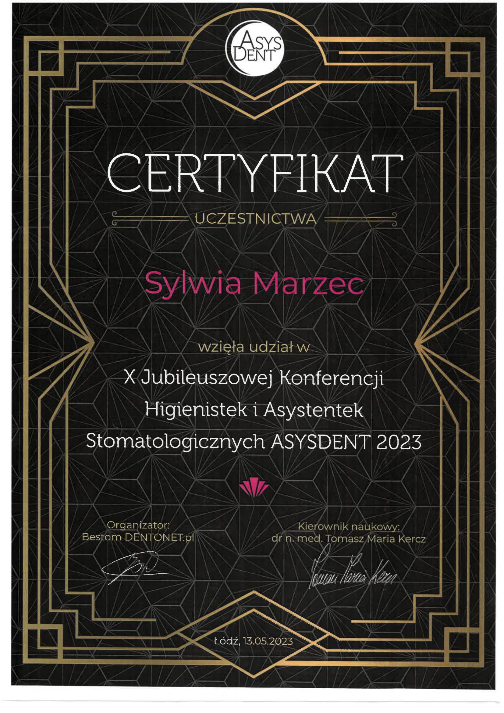 Sylwia Marzec - certyfikat