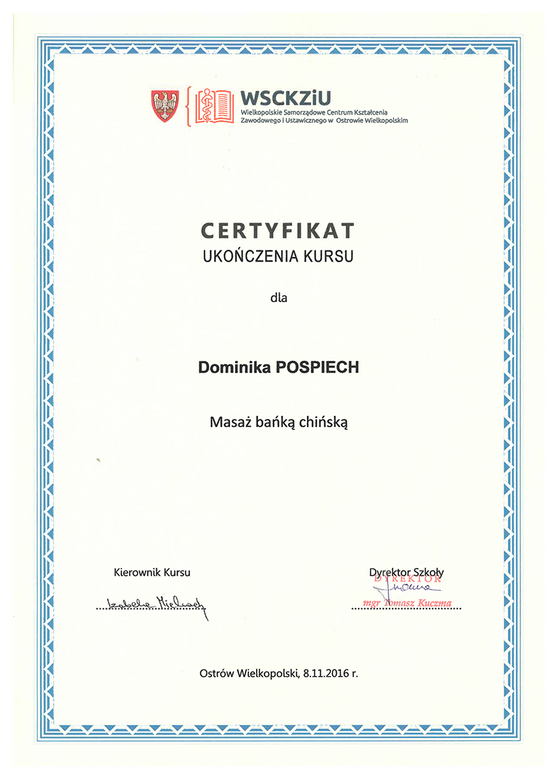 Dominika Pospiech - certyfikat