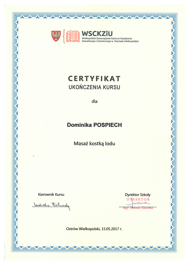 Dominika Pospiech - certyfikat