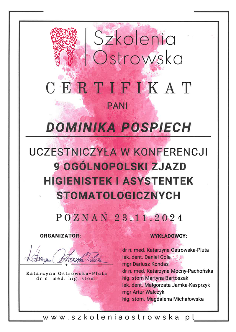 Dominika Pospiech - certyfikat