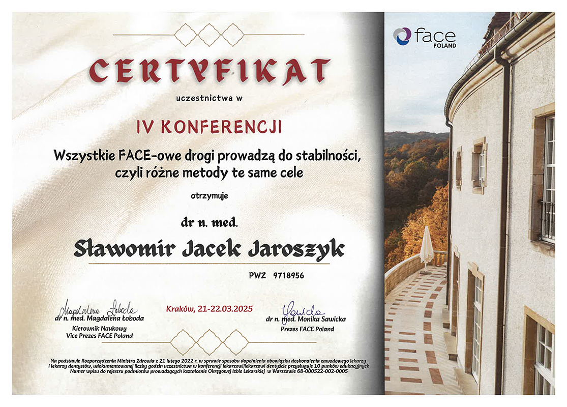 Sławomir Jaroszyk - certyfikat